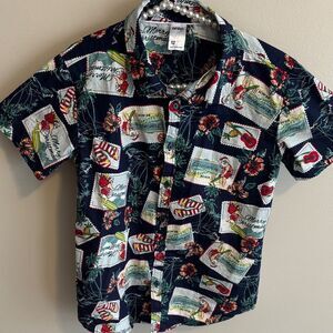 Anko Boys Christmas Hawaiian Button Down Shirt 12 Beach Santa Tropical Camp Navy